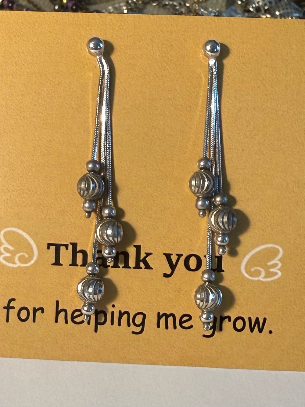 Silver 2" Drop Bead Dangle Earrings